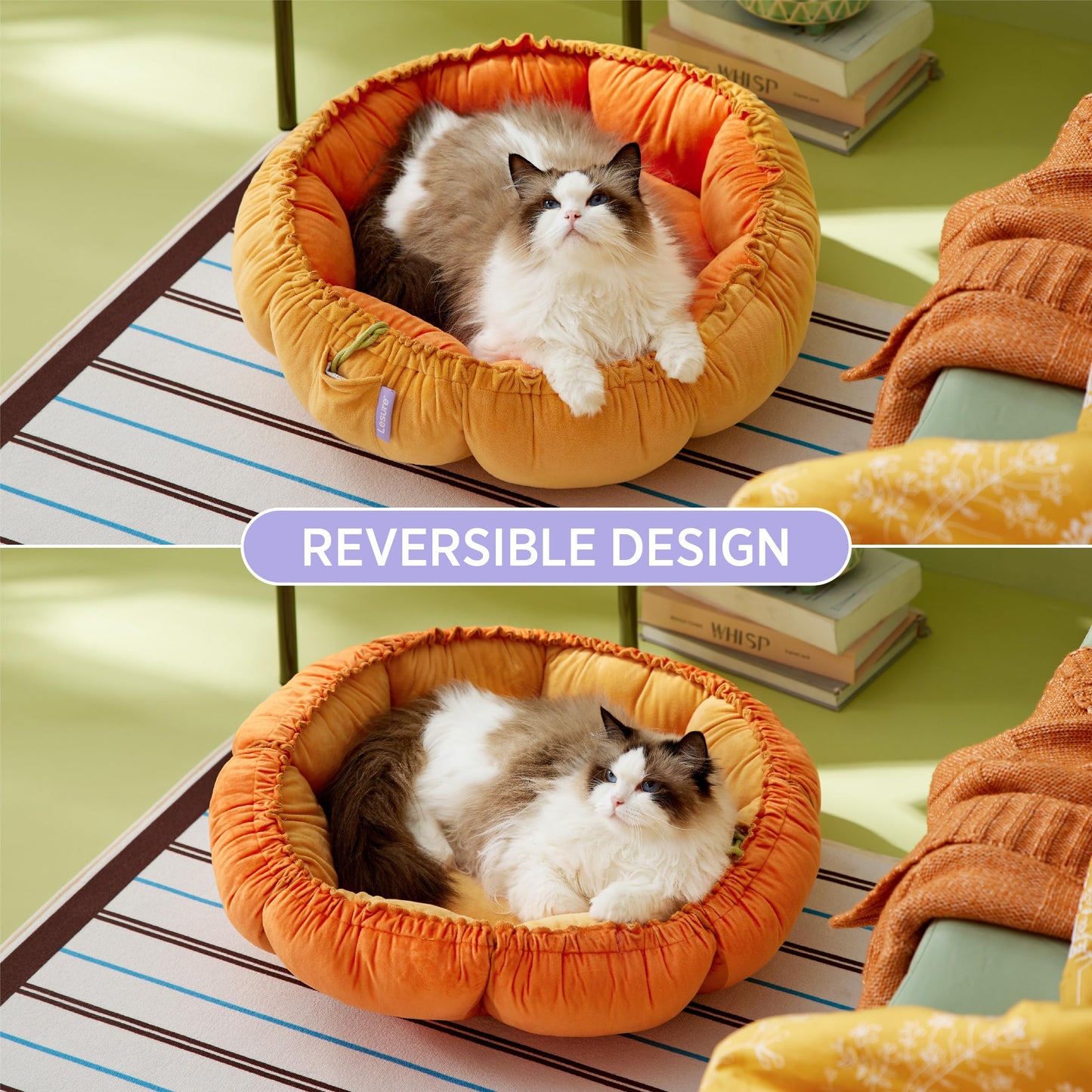 Lesure Cat Beds for Indoor Cats - Washable Cute Cat Beds with Versatile Dual-Use Design, Reversible Donut Pet Bed for Puppy and Kitten, 21x21x7 Inches