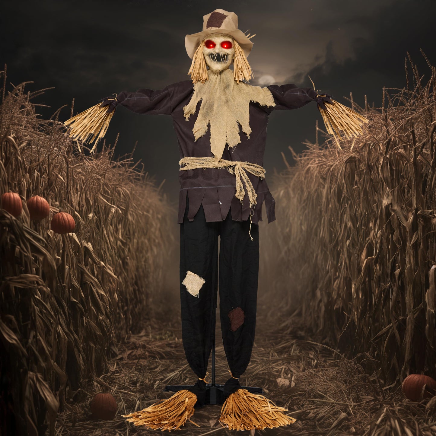 JOYIN 72" Halloween Animatronics Scarecrow Decoration Outdoor, Standing Ghost Prop with Motion Light Sound, Scary Animated Decor for Yard Farm Garden Indoor Haunted House