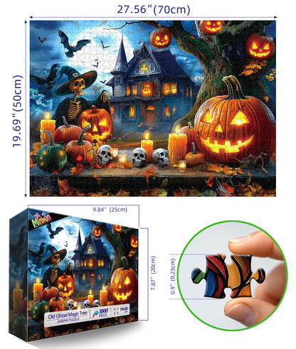1000 Piece Puzzles for Adults Clearance, Ancient Castle Ghost Magic Tree for Adults, Hard Challenge Art Jigsaw Puzzles, for Gifts Birthday Party Games Family, 27.5 * 19.7 inch Dust Free Puzzle