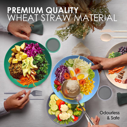 Wheatstraw Dinnerware Set for 4 - Camping Dishes & Utensils - Microwavable Plates - Alternate To Plastic Plates And Bowls - Camping Kitchen Set - Rv Dinnerware - Wheat Straw Dorm Dishes