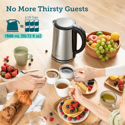 COSORI Electric Kettle, No Plastic Inner Lid, Filter and Spout, Double Wall Stainless Steel Keep Warm, Automatic Shut Off & Boil-Dry Protection, Durable Tea Kettle Boiler & Heater, 1.5L/1500W, Silver