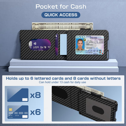 Kunlgro Wallet for Men - Pop Up Case, Cash Slot, and Credit Card Wallet - Slim Minimalist Aluminum Front Pocket Wallet with RFID Blocking/ID Window (Vertical Carbon Fiber)