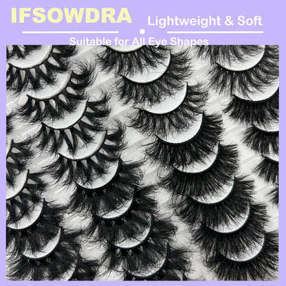 IFSOWDRA Mink Lashes Strip D Curl Volume 20/25mm Long Dramatic Lashes 3D Mink Cat Eye Eyelashes Pack, Wispy False Eyelashes Natural Look (4 Styles)