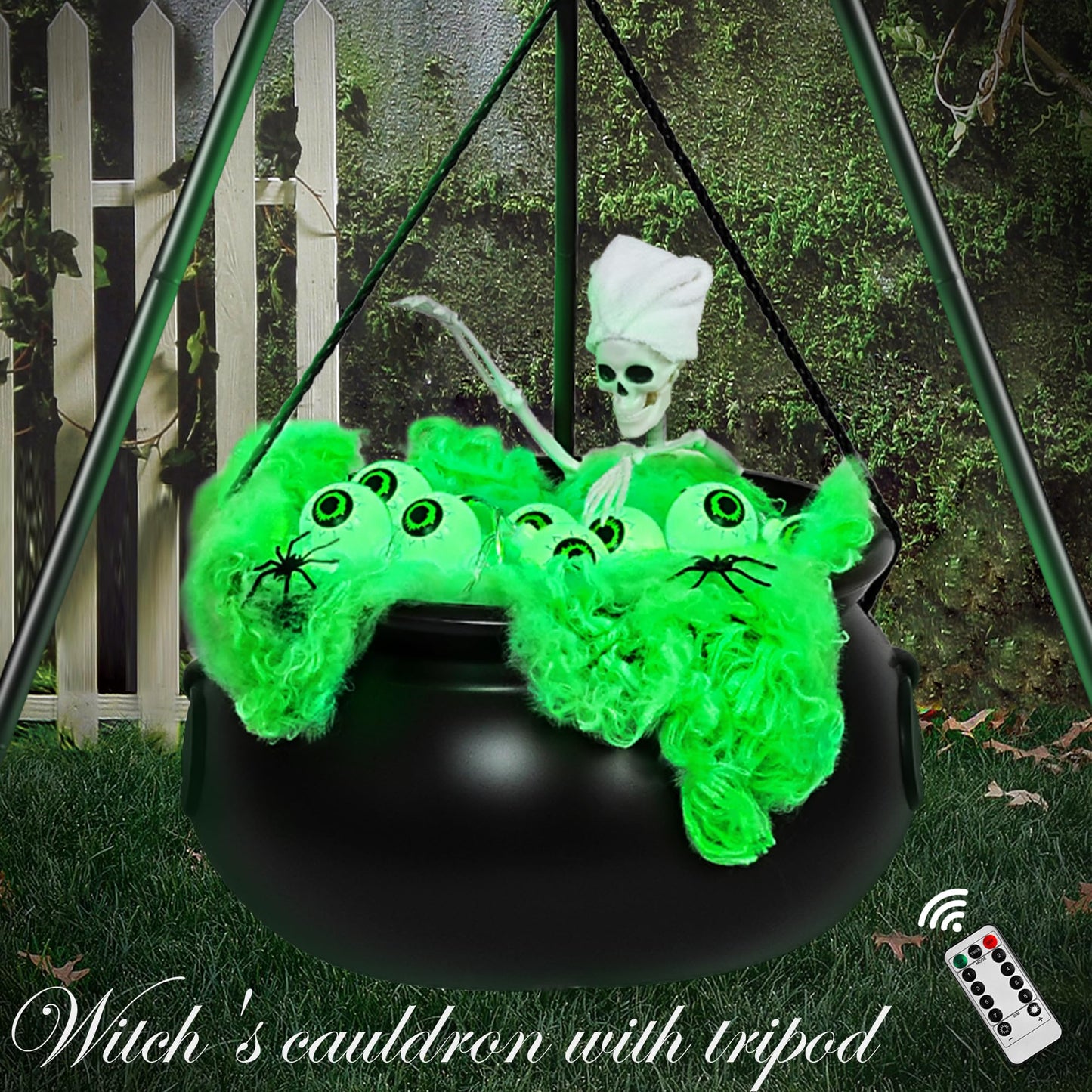 Halloween Decorations Outdoor Indoor,Large Witches Cauldron on 52" Tripod with String Lights, Skeleton and Eyeballs,Hocus Pocus Decor,Witches Cauldron for Yard Patio Garden Lawn Decorations.