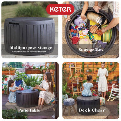 Keter Outdoor Storage Deck Box, 37 Gallon Waterproof Patio Table Bin, Circa, Brown