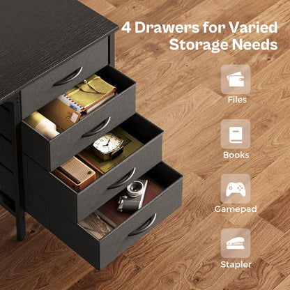 Huuger 63 Inch Computer Desk with 4 Drawers, Mesh Shelf, Gaming, Large Storage, Writing Work Desk for Home, Study, Bedroom, Work from Home, Black