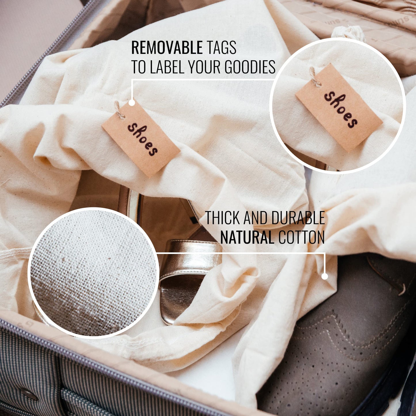 LEAFICO Cotton Storage Bags – X-Large 14x17 Inch (6-Pack) – Reusable Muslin Bags with Drawstrings – Biodegradable Canvas Fabric Sacks – Perfect for Bread, Bulk Produce, Potatoes, Onions, Shoes