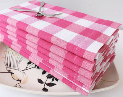12Pack 100% Cotton Yarn Dyed Gingham Check Dinner Napkins 18x18Inch,Clambake Beach Party Nautical Dinner Napkins as Well, Color Pink/White