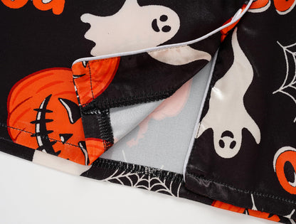 Hupohoi Unisex Kids Boys and Girls Pajama Sets Summer Short Sleeve Long Pants 2pcs Silky Sleepwear Button Down Loungewear, Pumpkin, 10