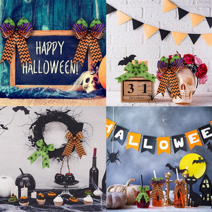 4 Rolls 20 Yards Halloween Wired Edge Ribbon Spider Web Printed Grosgrain Ribbons Halloween Theme Holiday DIY Craft Wrapping Ribbon for Home Party Decor