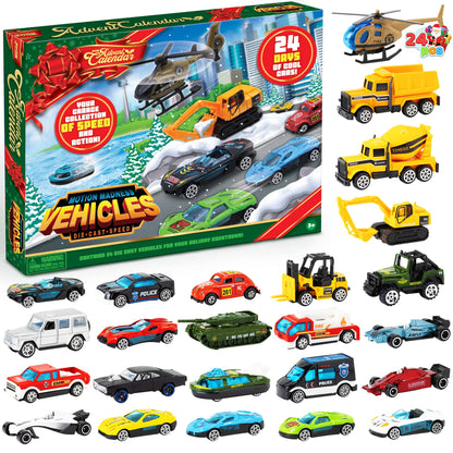 JOYIN 2025 Christmas Advent Calendar, 24 Days Countdown Calendar Diecast Cars Set, Christmas Vehicles Toys for Boys Kids, Classroom Prizes Xmas Gift, Xmas Party Favor Gifts, Advent Calendar Kids