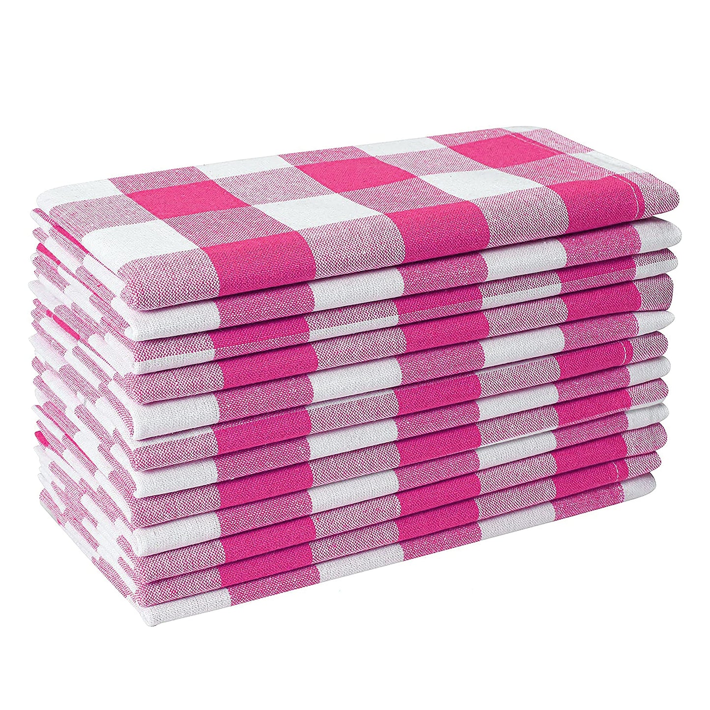 12Pack 100% Cotton Yarn Dyed Gingham Check Dinner Napkins 18x18Inch,Clambake Beach Party Nautical Dinner Napkins as Well, Color Pink/White