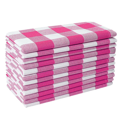12Pack 100% Cotton Yarn Dyed Gingham Check Dinner Napkins 18x18Inch,Clambake Beach Party Nautical Dinner Napkins as Well, Color Pink/White