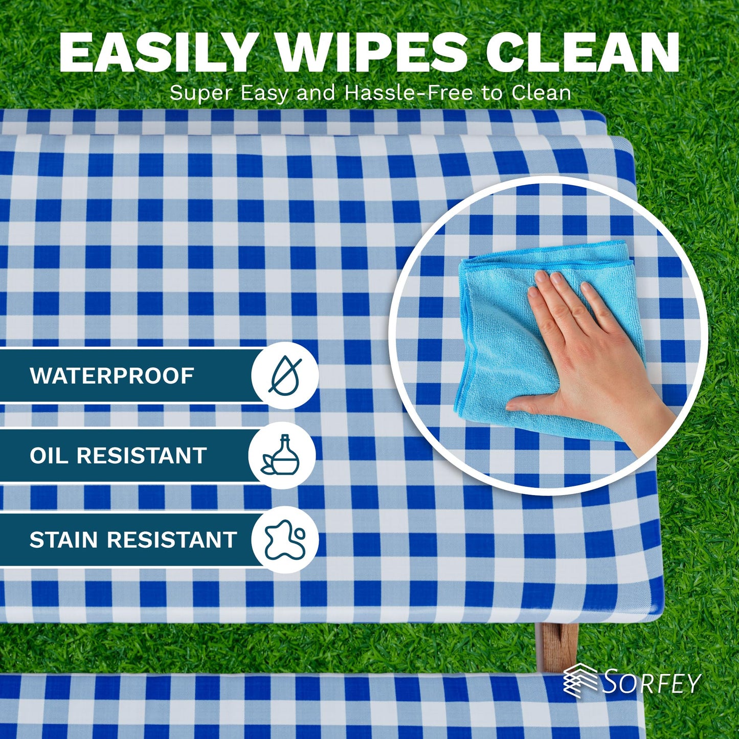 Sorfey Picnic Table Cover with Bench Covers -Fitted with Elastic, Vinyl with Flannel Back, Fits for Table 28"x 72" Rectangle,Water Proof, Checked Red Design