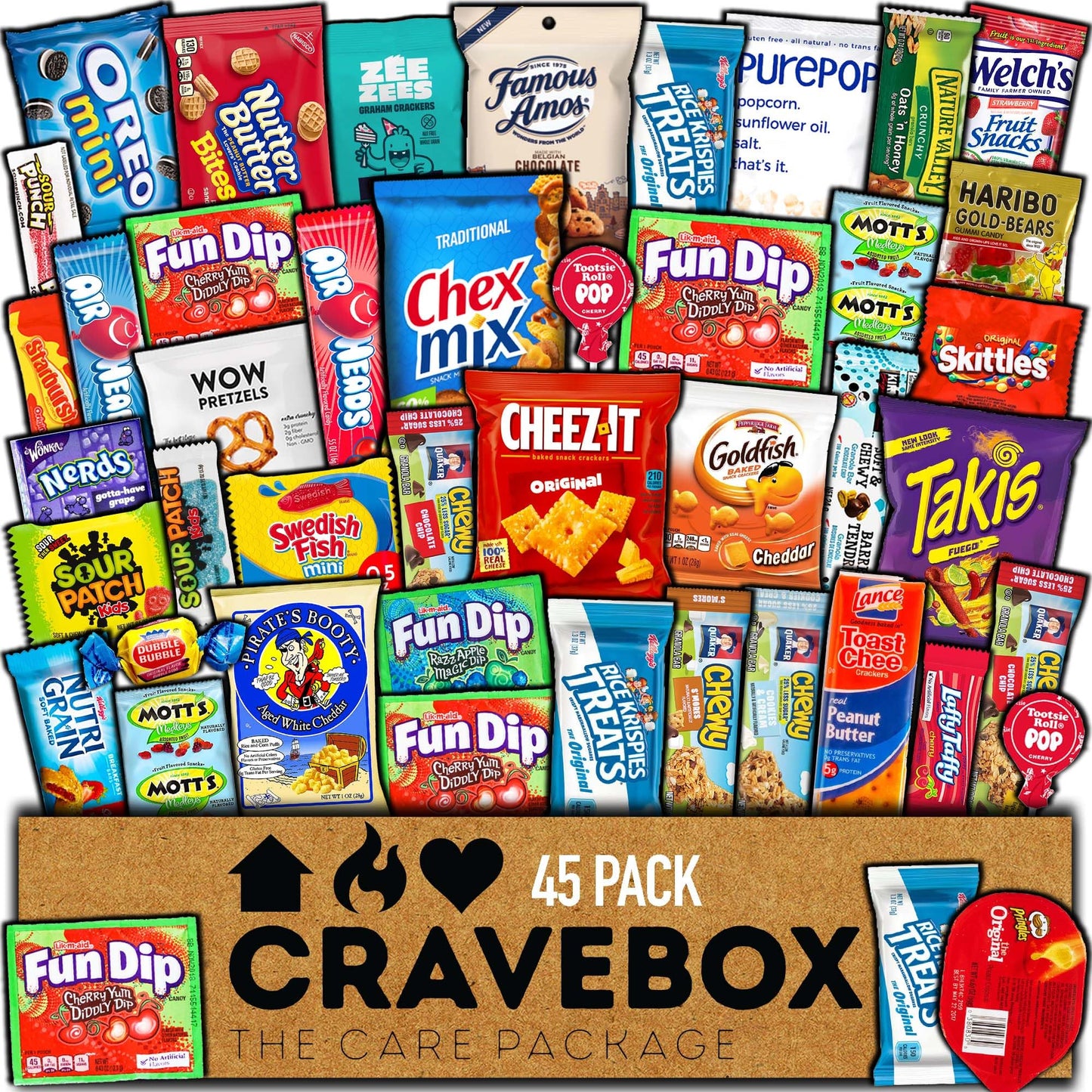 CRAVEBOX Snacks Box Variety Pack Care Package (45 Count) Halloween Treats Gift Basket Adults Kids Grandkids Guys Girls Women Men Boyfriend Birthday Cookies Chips College Student Office School