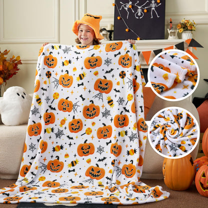Joiedomi Halloween Blanket Soft Flannel Fleece Throw Blanket Glow in The Dark Halloween Pumpkin for Kids Bed Living Room Gifts 50"×60"
