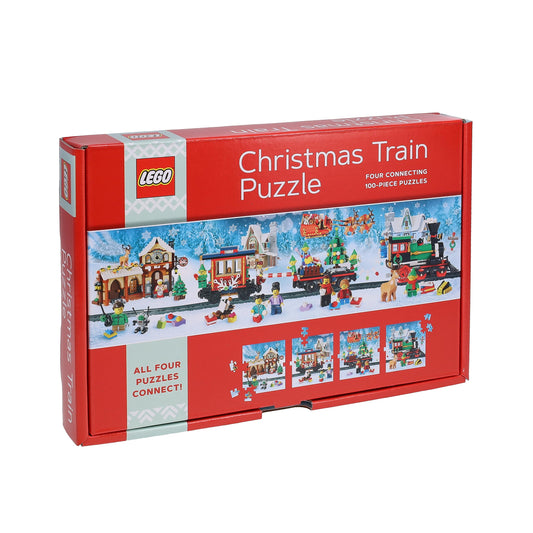 Lego Christmas Train Puzzle | Four Connecting 100-Piece Jigsaw Puzzles