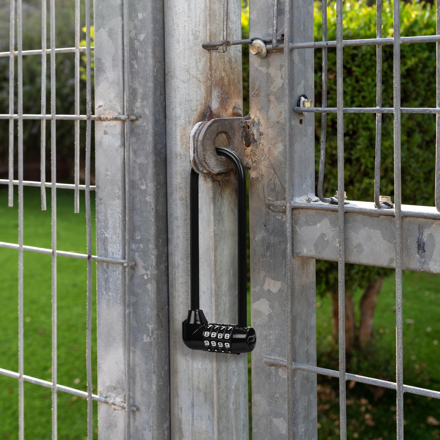 Kurtzy Combination Long Shackle Padlock - Long Gate Lock for Outdoor Fence/Gate with Resettable Code - Weatherproof Padlock for Door, Bicycles & Sheds