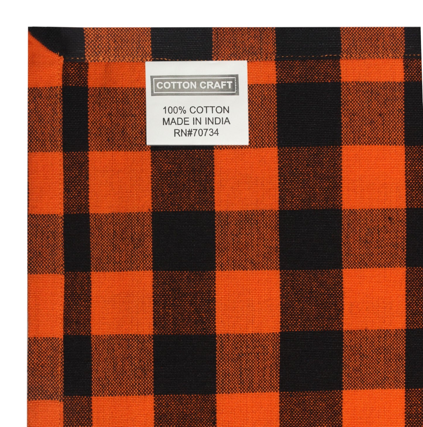 COTTON CRAFT Halloween Tablecloth - Classic Gingham Check Plaid Pure Cotton Tablecover - Reusable Rectangular Table Cloth - Autumn Harvest Fall Holiday - Halloween Party Décor - 60x84 - Orange Black