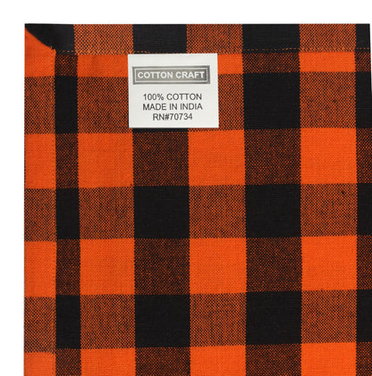 COTTON CRAFT Halloween Tablecloth - Classic Gingham Check Plaid Pure Cotton Tablecover - Reusable Rectangular Table Cloth - Autumn Harvest Fall Holiday - Halloween Party Décor - 60x84 - Orange Black