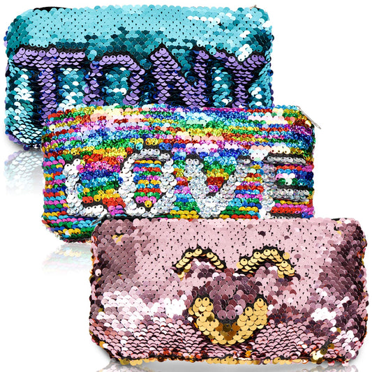 GA&EN Small Mermaid Reversible Sequin Pencil Stationary Pouch Women Makeup Organizer Daily Items Bag Purse (Rainbow+Silver/Blue+Purple/Gold+Pink) for Kids Girls