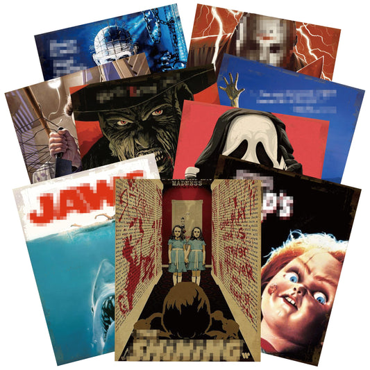 Eartim 9Pcs Horror Classic Movie Characters Poster Set, Vintage Wall Art Prints Scary Movie Character Printing Poster for Halloween Party Haunted House Home Living Room Bedroom Office Decor