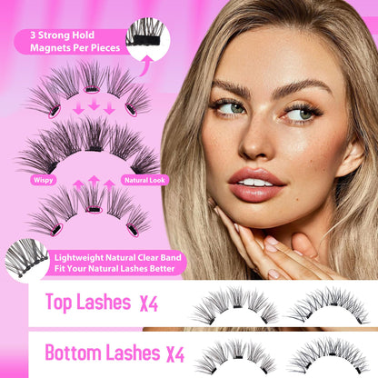 JIMIRE Magnetic Eyelashes Natural Look 2 Pairs Cat Eye Magnetic Lashes with Applicator Reusable Magnetic Eyelashes No Glue Needed Magnetic Lashes without Eyeliner Demi-Wispies Eyelashes Easy to Apply