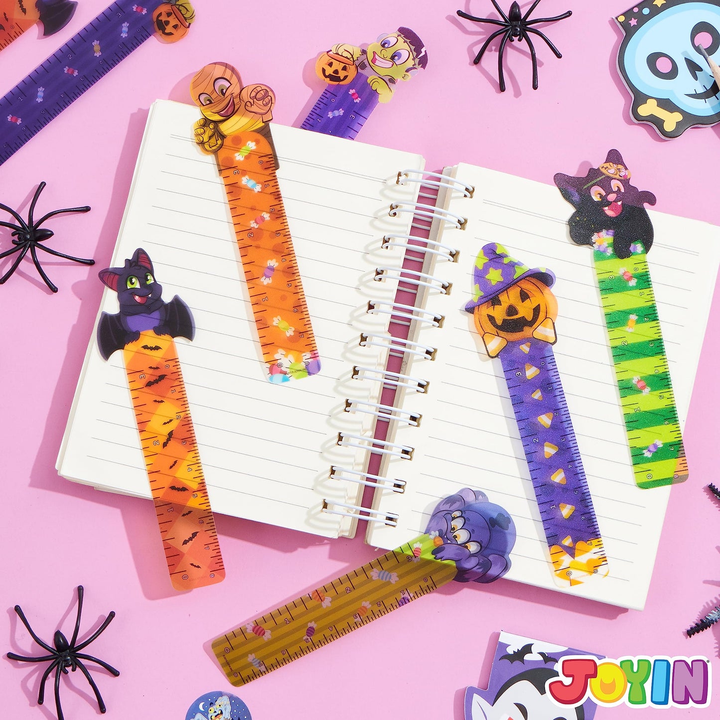 JOYIN 144 PCS Halloween Bookmark Rulers Party Favor Pack (6 Designs) with Halloween Themed Prints for Holiday Decorations, Goodies, Classroom Rewards, Goodie Bag Stuffer and Kids Trick or Treat Prizes