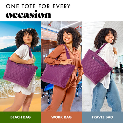 Fit & Fresh Metro 2-in-1 Quilted Tote, Multipurpose Travel and Work Bag with Insulated Cooler Compartment for Women, Laptop-Friendly, Thermal Insulated, Perfect for Office, Nurse, Teacher