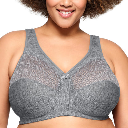 Glamorise Full Figure Plus Size MagicLift Moisture Control Bra Wirefree #1064 Gray Heather