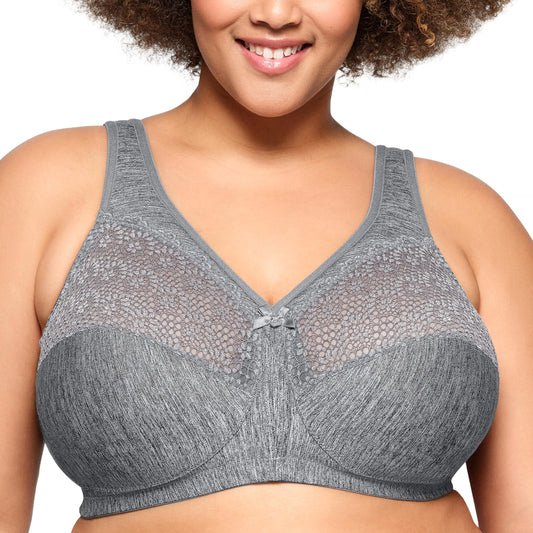 Glamorise Full Figure Plus Size MagicLift Moisture Control Bra Wirefree #1064 Gray Heather