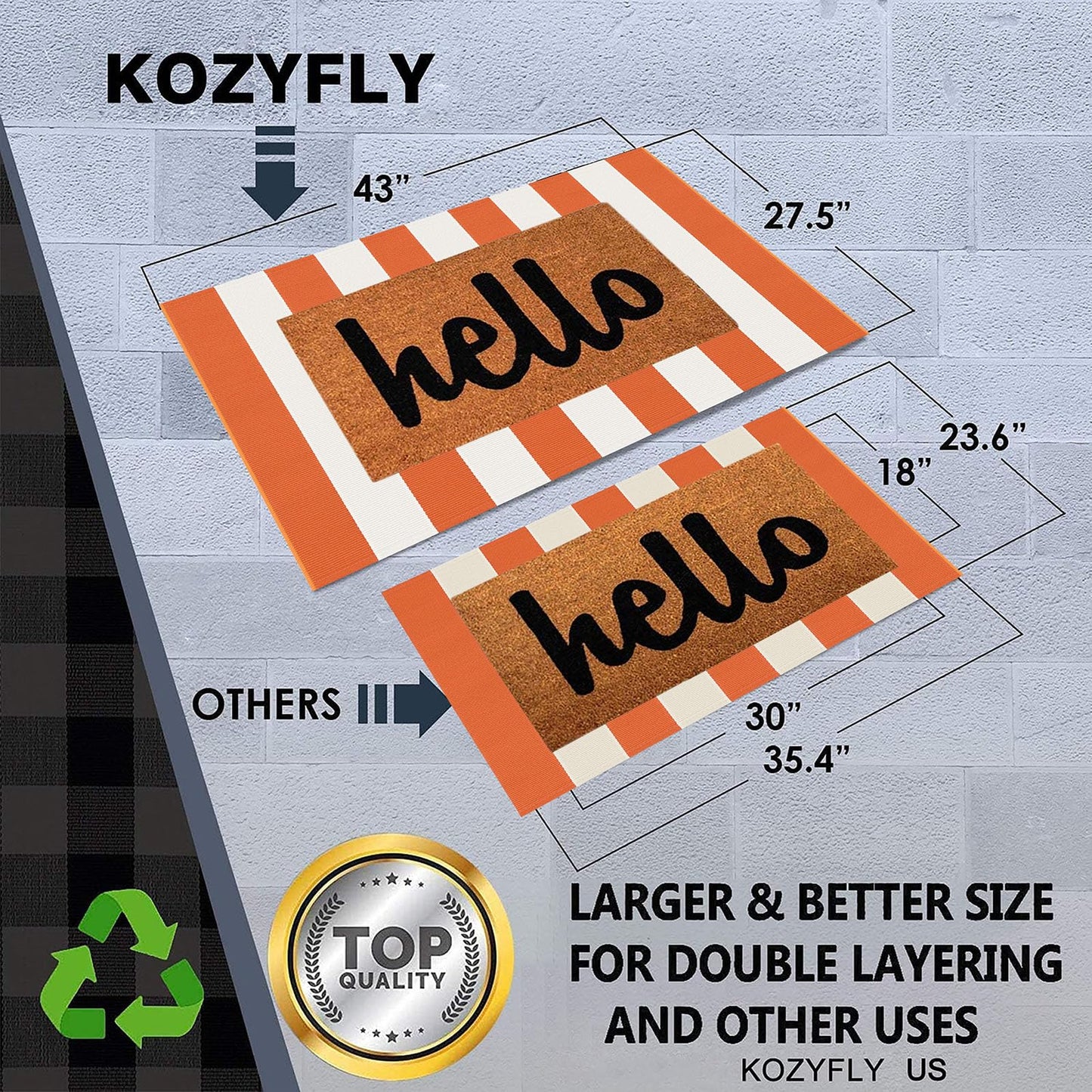 KOZYFLY Striped Rug 27.5x43 Inches Orange and White Halloween Fall Front Door Rug Hand Woven Area Rugs Washable Outdoor Doormats Indoor Entrance Mat for Front Porch Kitchen Entryway Patio Holiday