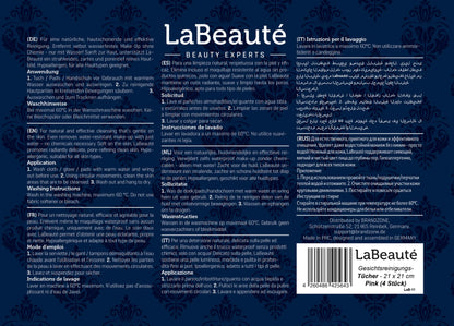 LaBeauté Make-Up Removal Wipes Microfibre (4 Pieces, 21 x 21 cm) Washable and Reusable Make Up Remover Pads, Microfibre Make-Up Pads, for Facial Cleansing and Make-Up Removal (Pink)