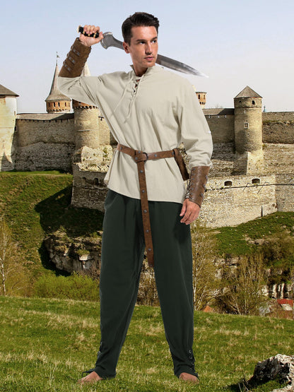 FancyFun Renaissance Costume Men, Medieval Costume Men Renaissance Outfit Viking Shirt Pants Halloween Belt Accessories