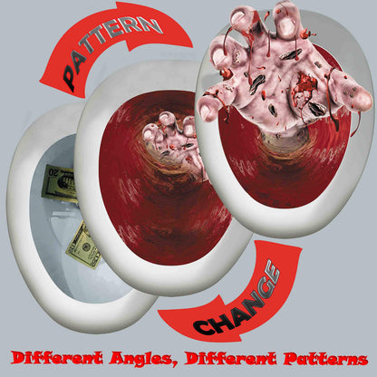 Halloween Toilet Seat Cover 3D Horror Morphing Decal for Halloween Theme Party Home Decor (Zombie Hand&Dollar&Blood)