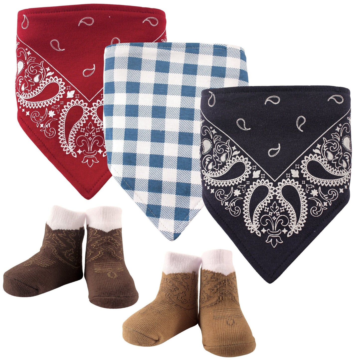 Hudson Baby Unisex Baby Cotton Bib and Sock Set, Cowboy, One Size