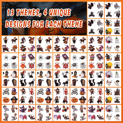 156 PCS Halloween Temporary Tattoos for Kids in 52 Unique Designs - 2 Inch Bulk Halloween Assorted Waterproof Fake Pumpkin Temp Tattoo Sticker for Boys Girls Goody Bag Stuffers Prizes Party Favors