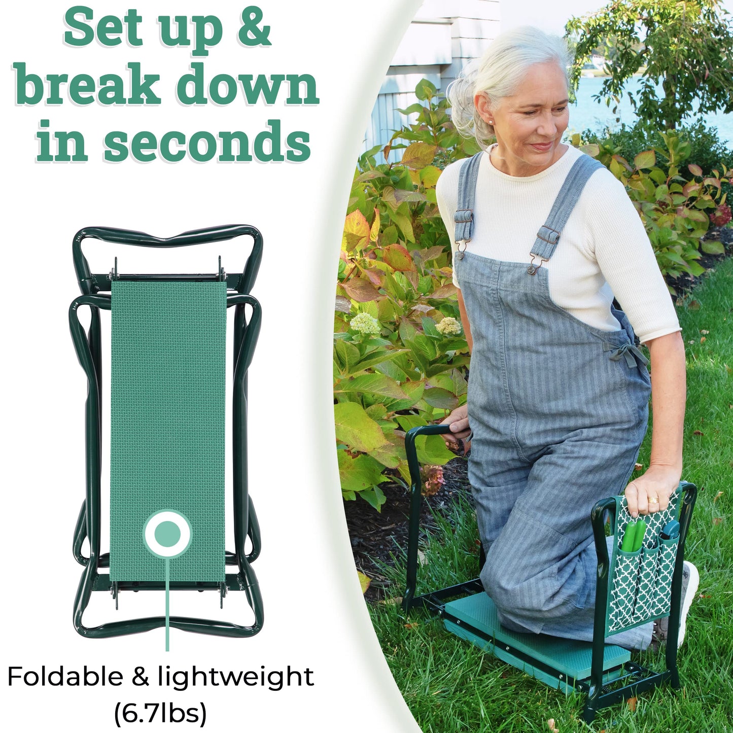 Abco Tech Garden Stool & Kneeler - Kneeler & Stool for Gardening, Foldable Garden Seat for Storage, Garden Kneelers for Seniors, Great Gardening Gifts for Women, Bench Comes with Tool Pouch & Gloves