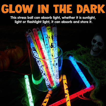 JOYIN 24 Pcs Halloween Glow Stick Hanging Wands in 8 Different Pattern Designs and 6 Colors for Kids Party Favors, Halloween Party Supplies, Glow in the Dark, Goodies Bags Fillers, Non Candy Treats