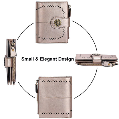 Lavemi Womens Leather Wallet Small Compact RFID Blocking Credit Card Case Purse with Zipper Pocket(Champagne Gold)