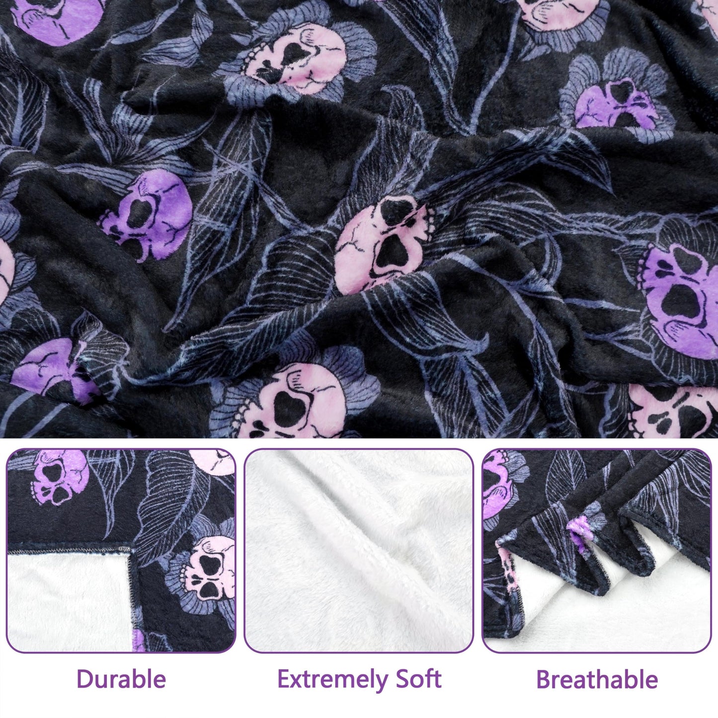 Halloween Goth Skull Throw Blanket 50x60 Inch Gothic Skeleton Blankets Soft Lightweight Cozy Plush Blanket for Halloween Decor Gifts