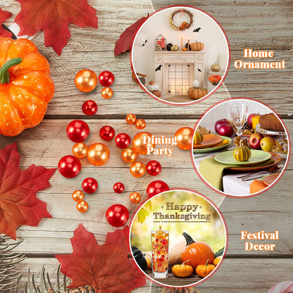 Jetec 116 Pcs Thanksgiving Vase Fillers Faux Pearl for Vase Filler Floating Candle Centerpieces Fall Pearl for Thanksgiving Home Table Party Decoration, Not Included Clear Beads(Maple Leaves Style)
