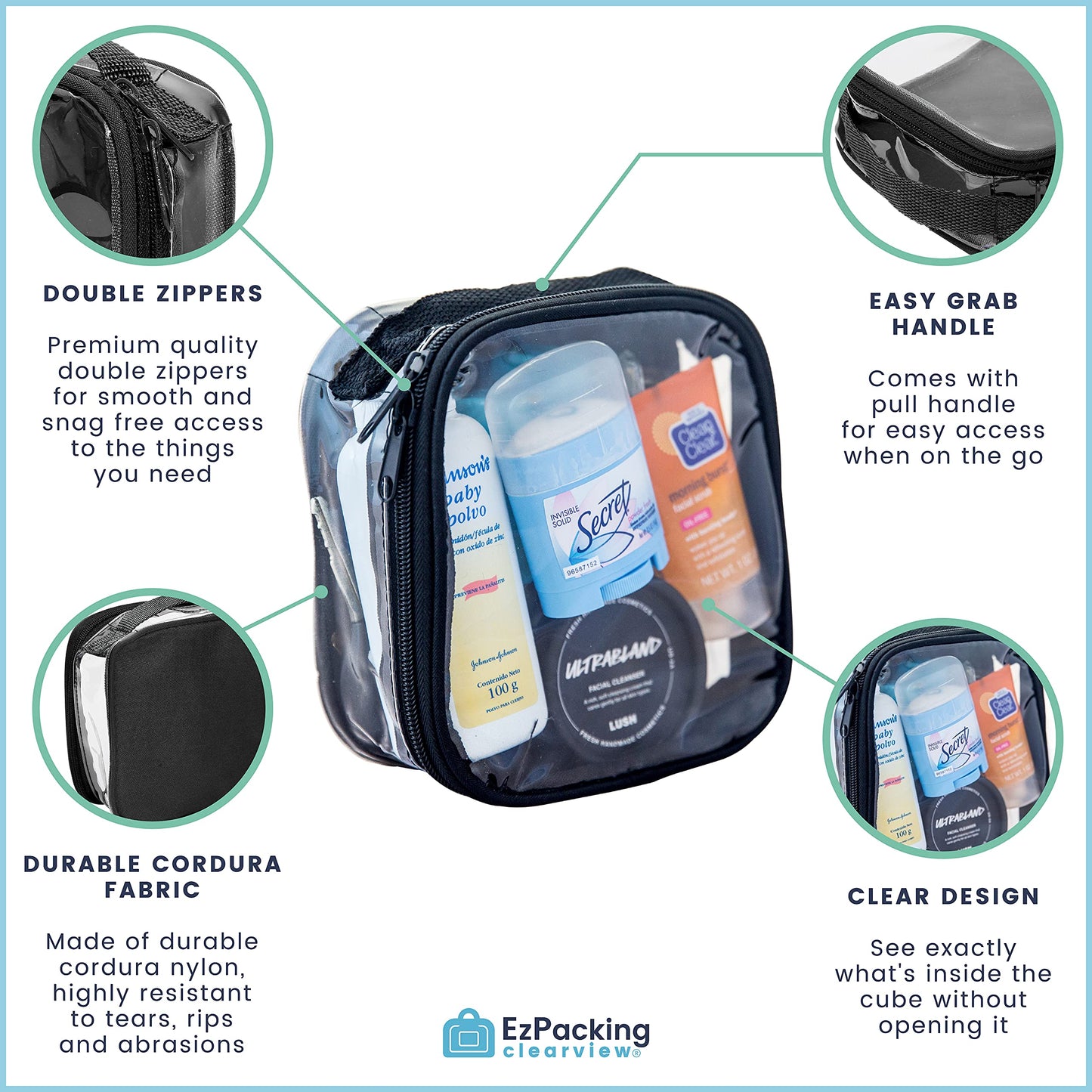 EzPacking Clear TSA Approved 3-1-1 Travel Toiletry Bag for Carry On/Quart Size Transparent Liquids Pouch for Airport Security/Reusable See Through Vinyl & PVC Plastic Organizer Men Women (Turquoise)