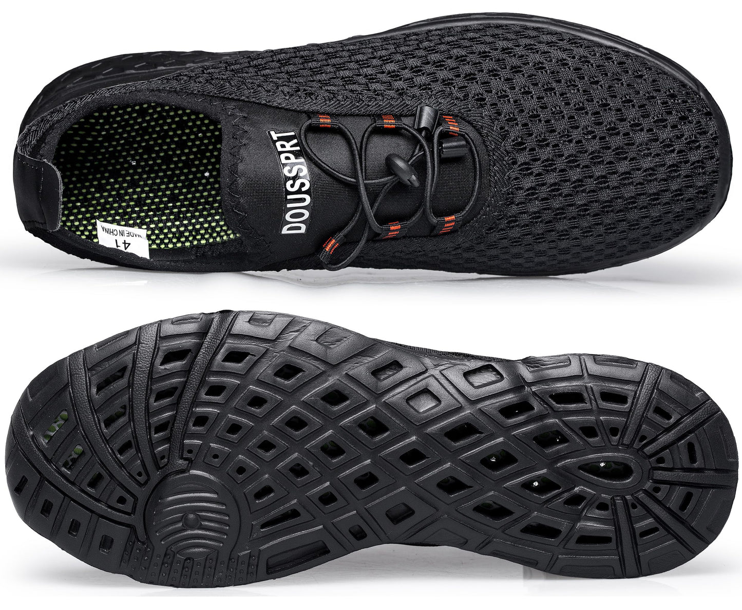 DOUSSPRT Men's Water Shoes Quick Drying Sports Aqua Shoes AllBlack Size 7