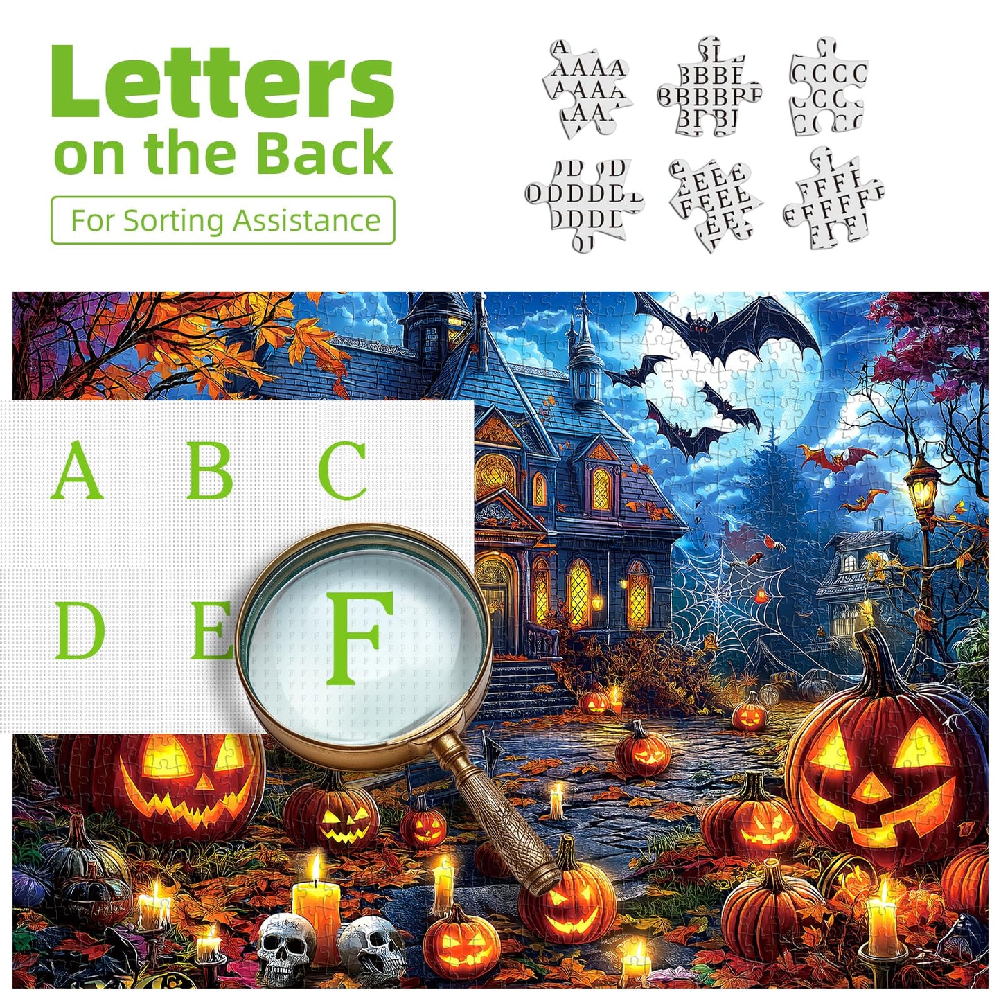 Halloween Jigsaw Puzzles 500 Pieces for Adults - Spooky Haunted House Puzzle with Jack-O-Lanterns, Bats & Full Moon - 500 Piece Puzzles for Adults, Families & Seniors - 23"x15"
