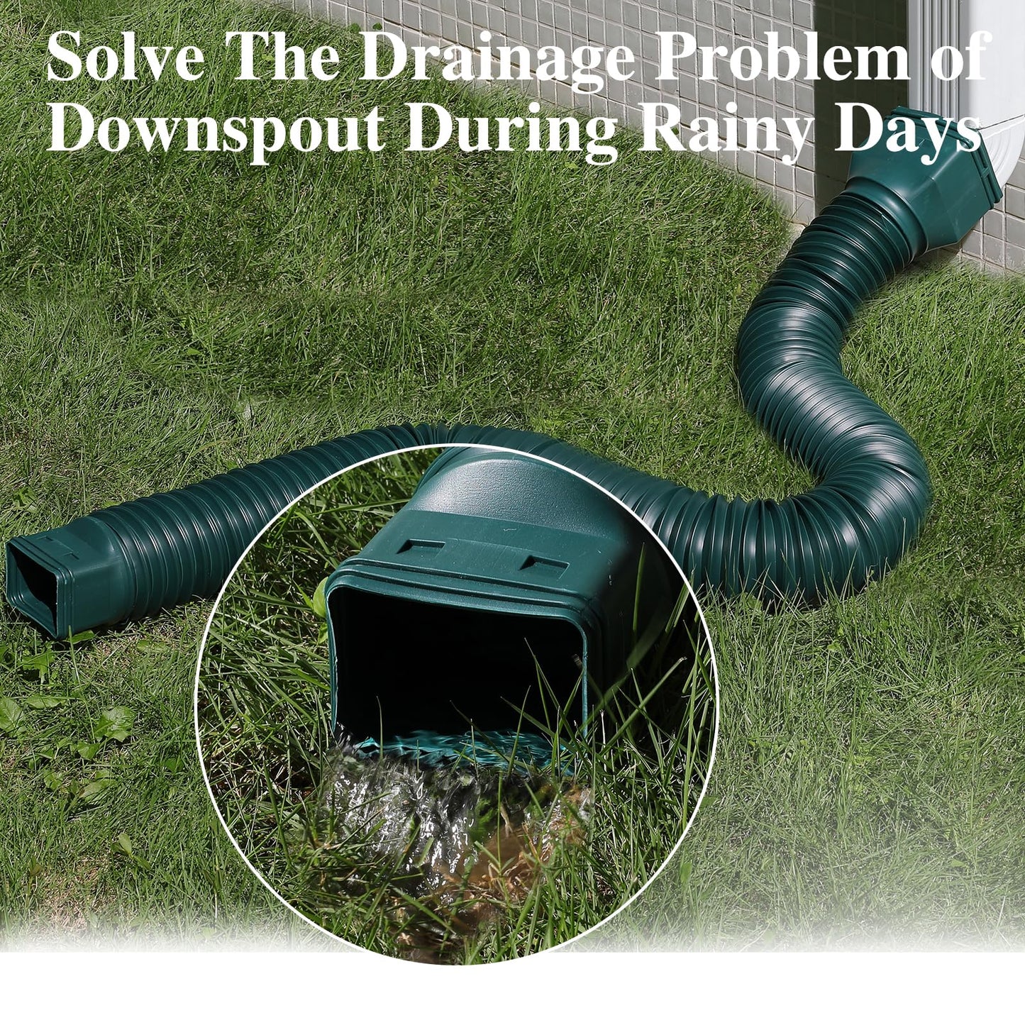 Gutterlix Flexible Gutter Downspout Extensions, Connectable Downspout Extender with 58"+ 67" Extendable Pipe, Thickened Down spout Drain Extension for Rainwater Drainage(2 Pack, Green)