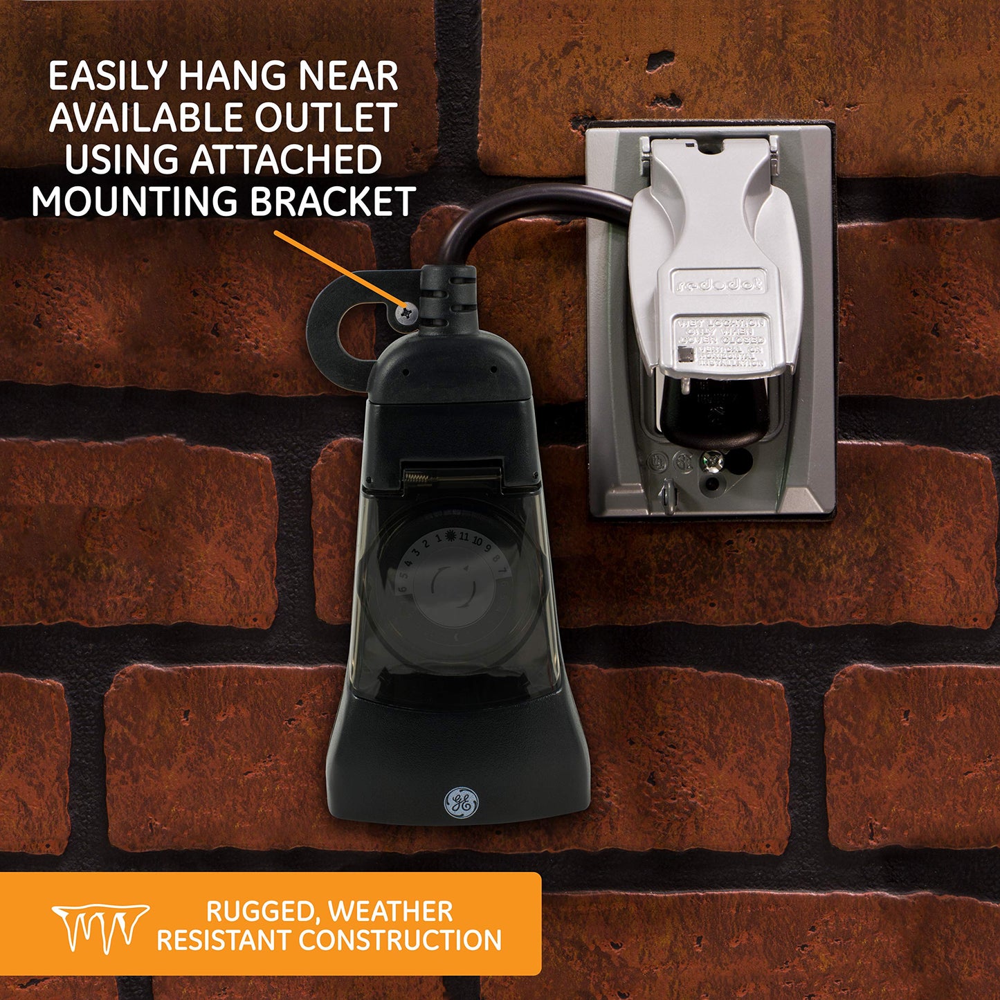 GE 24-Hour Heavy-Duty Ουtdооr Mechanical Τімer, 2 Grounded Outlet Τімer, Programmable Daily Cycle, 30-Minute Interval Ουtdооr Τімer, Weather Resistant, Ουtdооr Light Τімer, Black, 2 Pack, 46224