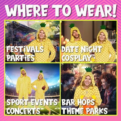 Funziez! Slim Pineapple and Avocado Adult Onesie - Food Halloween Costume - One Piece Cosplay Suit for Adults, Women and Men