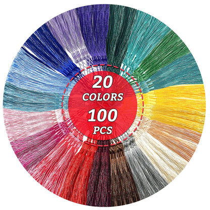 Creatrill 100 Pcs 13cm/5 Inch Silky Handmade Soft Craft Mini Tassels with Loops for Jewelry Making, DIY Projects, Bookmarks, 20 Colors, 5 Pcs of Each