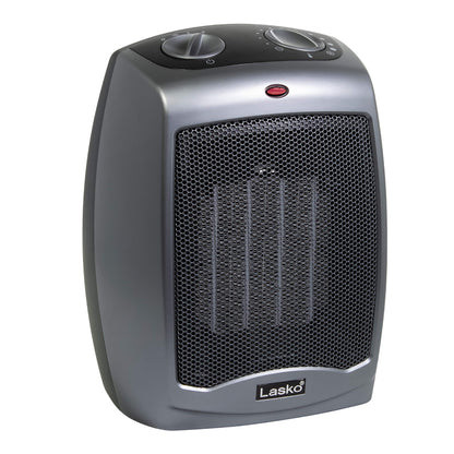 Lasko Portable Indoor Electric Ceramic Space Heater with Tip-Over Safety Switch, Overheat Protection and Thermostat, 2 Speeds, Safe for Home, 9.2 Inches, Dark Gray, 1500W, 754201